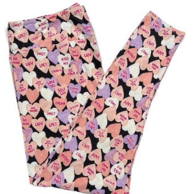 LuLaRoe Womens Leggings Size TC2 Valentine’s Day Candy Hearts Pink Plus 18+ NWT