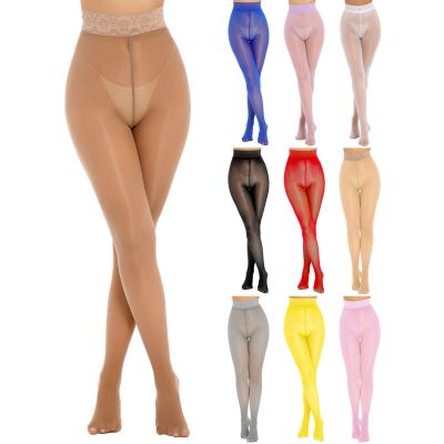 Women Sexy Shiny Glossy Sheer Footed Tights Silk Stockings High Waist Pantyhose