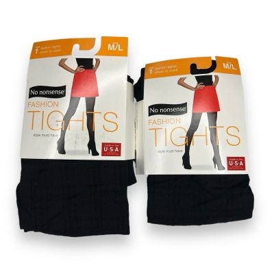 No Nonsense Plaid Tights Fashion Tights Black Womens Size M/L 2 Pair Pack