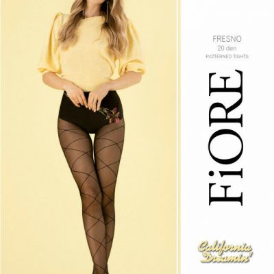 FIORE FRESNO GEOMETRIC LINEAR PATTERN  PANTYHOSE TIGHTS 20 DENIER BLACK 3 SIZES