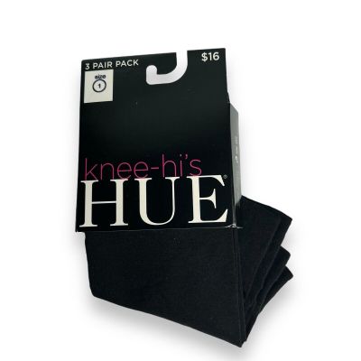 Hue 3 Pair Pack Knee Hi Opaque Black Womens Size 1 Solid Socks NEW