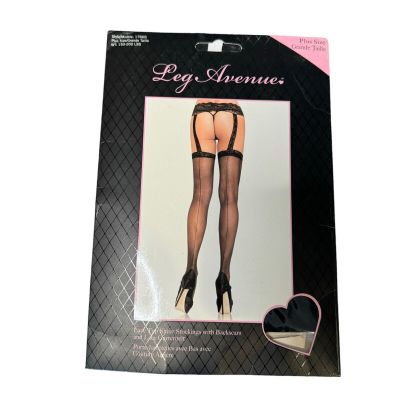 NWT Leg Avenue Lace Garterbelt Sheer Stockings Back Seams Black 1766Q Plus Size