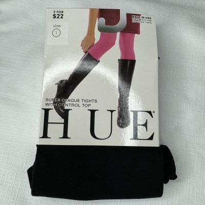 HUE Black Super Opaque Tights with Control Top Womens Size 1 #U6620Z 1 Pair New