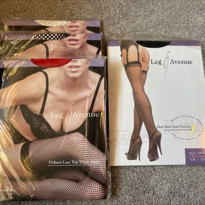 4 Pairs of Queen Sized Thigh Highs Brand New Sealed. Red White Black