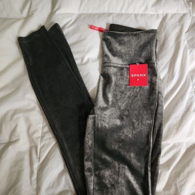 New SPANX Shiny Velvet High Waisted LEGGINGS-Dark Palm Green Sz XS