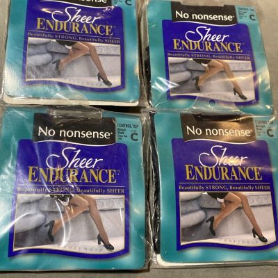 Lot of 4 No Nonsense Sheer Endurance Control Top Pantyhose Size C Black NEW