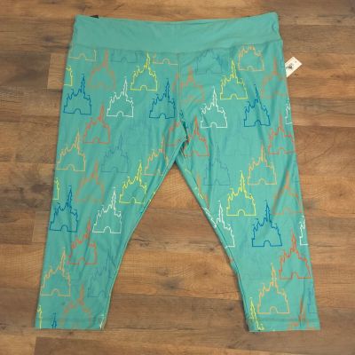 Disney Parks NWT Teal Blue Crop Leggings w/ Castle Print Multicolor Size 2X