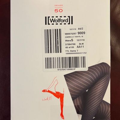 Wolford Hosiery Gabrielle Tights Diamond Black Siz Med 99 - 176 LBS  5'1