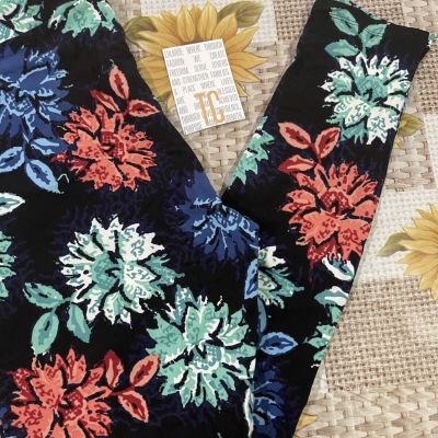 Lularoe Leggings TC Tall Curvy Gorgeous Floral Bright Colors On Black Flowers