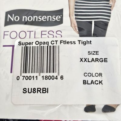 No Nonsense Women's Super Opaque Control Top Footless Black Tights Size XXLarge