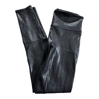 SPANX Faux Leather Leggings Women's S Black Shiny Coated Shaping Pants