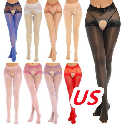 US Women's Silk Pantyhose Lace Patchwork Stockings High Elastic Sheer Tights