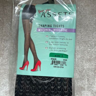 Spanx Assets Shaping Tights Women 3 Black Textured Wishbone Slimming 155-180 LBS