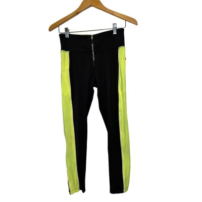 DKNY Sport Black & Highlighter Yellow Workout Leggings Size Small