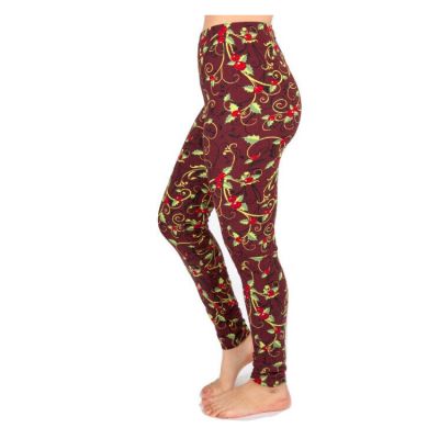 Christmas Print Peach Skin Women's Full Length Patterned Fashion Leggings