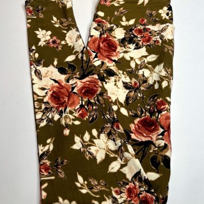 NEW LuLaRoe OS Leggings OLIVE GREEN PINK Black Flower WATERCOLOR ROSE Vintage