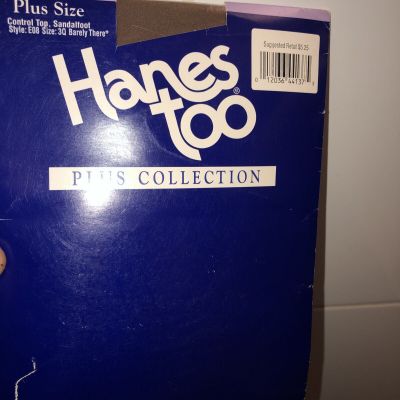 Vintage Hanes Too Plus Collection Control Top Sandalfoot Plus Sz 3Q Barely There