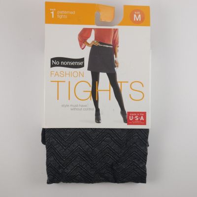 No Nonsense Fashion Patterned Tights Chevron Graphite Heather Size M Nylon Blend