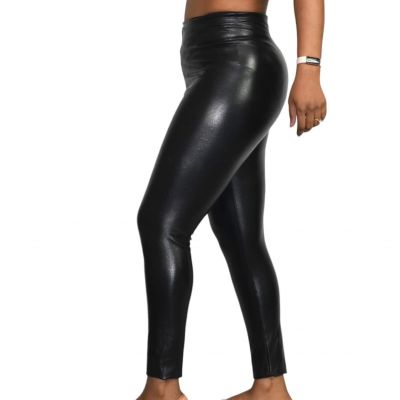 Commando Control Leggings Size Large Faux Leather Black Shiny High Waist Shaping