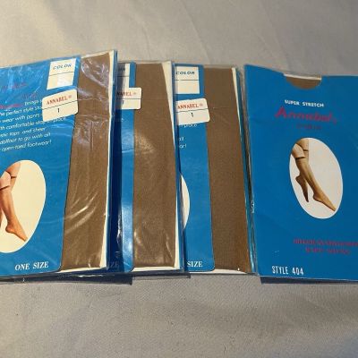 4 Vintage Annabel Chinese Satin Pantyhose Stockings Socks Over Calf Skin Color 1