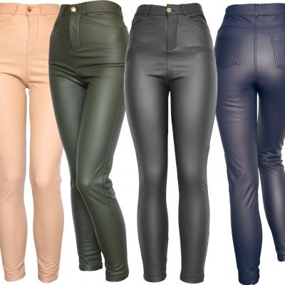 Women's Classic Stretchy Faux Leather Leggings Sexy High Waisted Pants