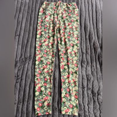 NWOT LuLaRoe ONE SIZE OS Leggings Floral Print pattern on pattern green pink