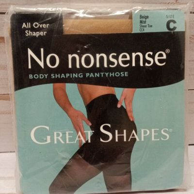 No Nonsense Great Shapes Pantyhose Size C Beige Mist Sheer Toe Shaper cc4 NEW