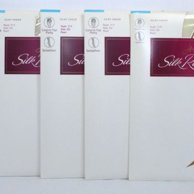 5 Vintage Hanes Silk Reflections Pantyhose Silky Sheer 717 CD Pearl ControlTop