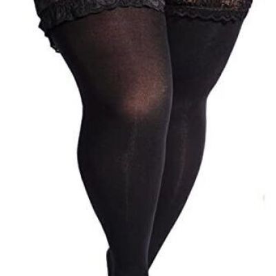 Plus Size Thigh High Stockings Women Sheer Lace Top Stay Up Pantyhose Black