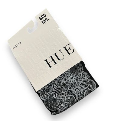 1 Pair Of Hue Womens Printed Lace Floral Design Tights Black Gray M/L