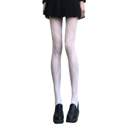 White Flower Vine Pantyhose Women Hollow Bottoming Stockings Japanese Style Lace