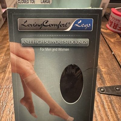 NIB Knee High Support Stockings Black Closed Toe 20-30 MMHG Large