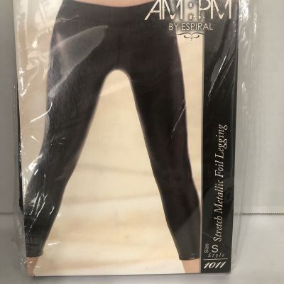 AM:PM Stretch Metallic Black Foil Leggings Size Small Style 1011