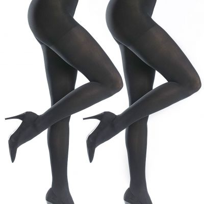 Women's Opaque Microfiber Control Top Tights (2 Pair Pack) - Soft, Lightweigh...