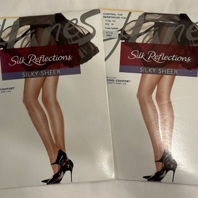 Hanes Silk Reflections Silky Sheer Town Taupe Pantyhose Size CD 2 Pairs NEW