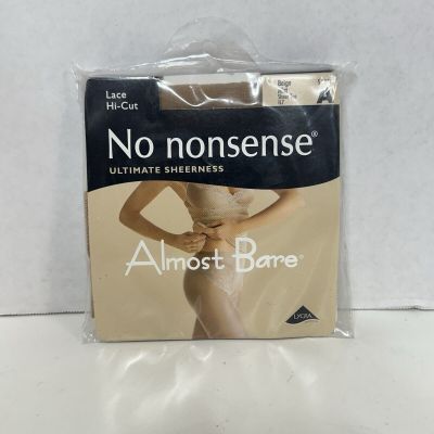 VTG No Nonsense Almost Bare Pantyhose A Lace Panty Hi-Cut Beige Sheer Toe USA