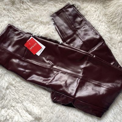 SPANX Faux Patent Leather Leggings Pants Ruby Size Medium NEW