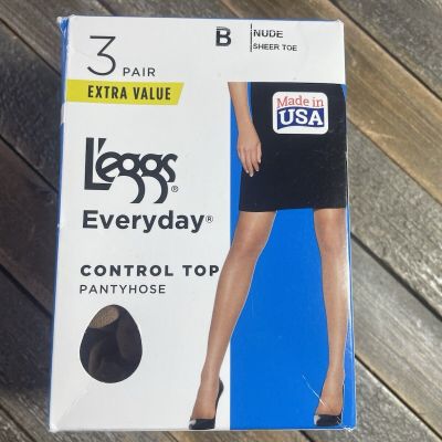 Leggs Everyday Control Top Pantyhose 3 Pair Size B Nude