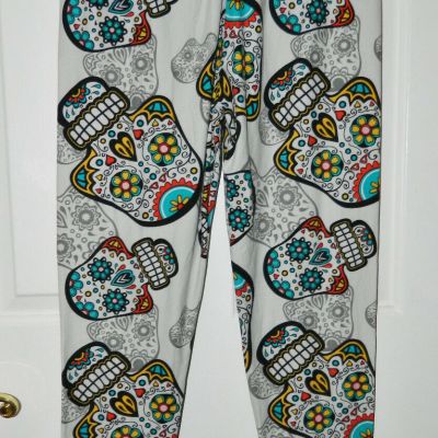 SUGAR SKULL Day of the DEAD women's SKULL Print PLUS SIZE Leggings