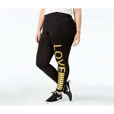 Material Girl Womens Active Plus Size Metallic Love Graphic Leggings-1X