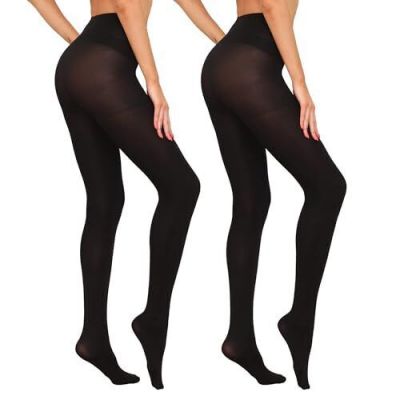 Black Tights for Women, Opaque Tights with Control Top X-Large Black & Black