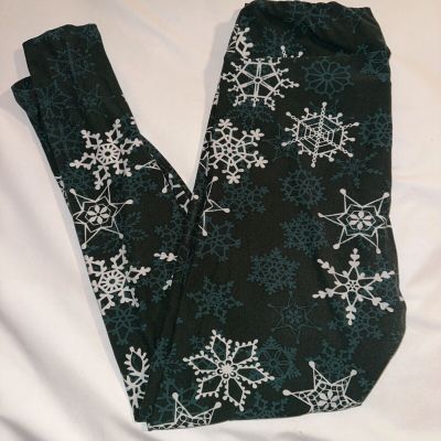 Lularoe Leggings Beautiful Emerald Green Snowflake Holiday  Xmas Winter TC RARE