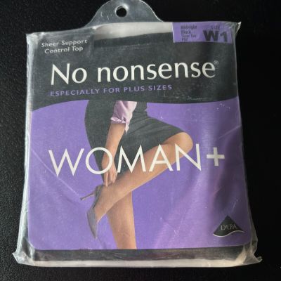 No Nonsense Sheer Support Control Top Woman + Midnight Black Sheer Toe Plus Size