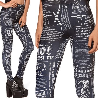 Blackmilk Game of Thrones Littlefinger Leggings Black White Black Milk GOT Quote