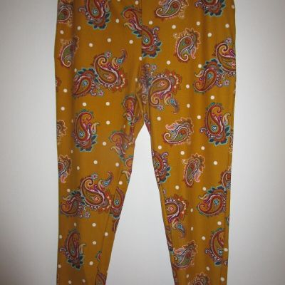 Terra & Sky Women's Dark Mustard Yellow Stretch Paisley Leggings Size 1X