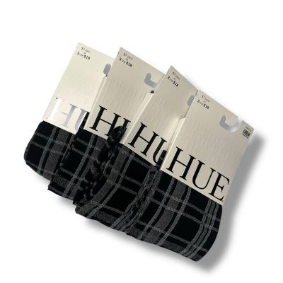 Hue Black Gray Plaid Knee High Socks One Size 4 Pair Pack