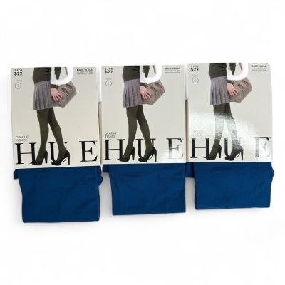 HUE Opaque Tight Womens Size 1 Imperial Blue 3 Pairs New