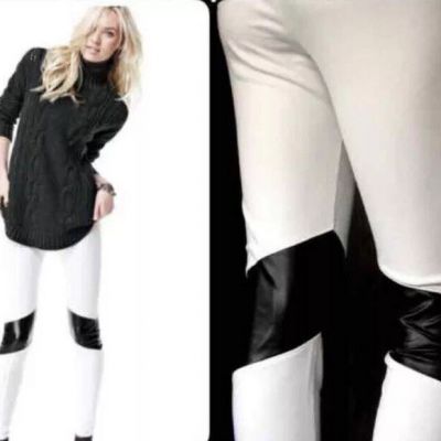 Victoria Secret White Leggings S Ponte Racer Black Leather Panels Pants New