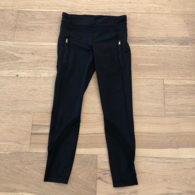 Lululemon Leggings Womens 6 Black Capri Gold Accents Workout Yoga Athletic