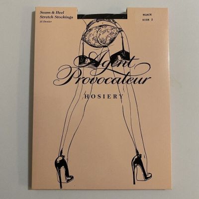 Agent Provocateur Seam & Heel Black Stockings Size 2 NEW (Made in France)